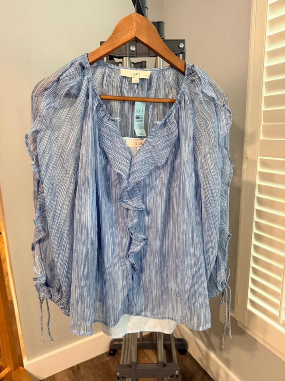 LOFT Light Blue Ruffle-Detail Blouse